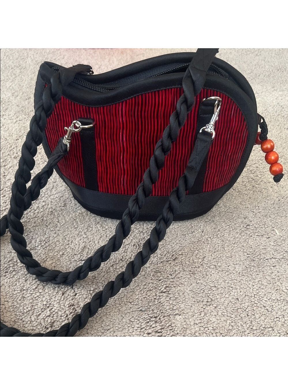 Saraye Kiri Red Black Wave Tatami Shoulder Bag Handmade Cambodia